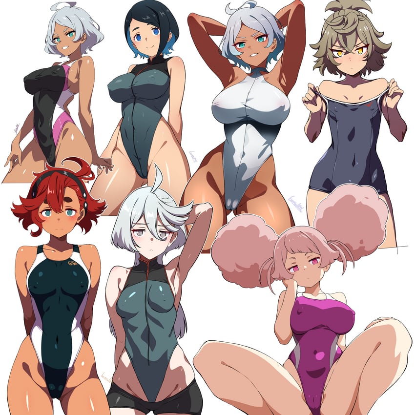 suletta mercury, miorine rembran, secelia dote, chuatury panlunch, nika nanaura, and 1 more (gundam and 1 more) drawn by batta_16-sei