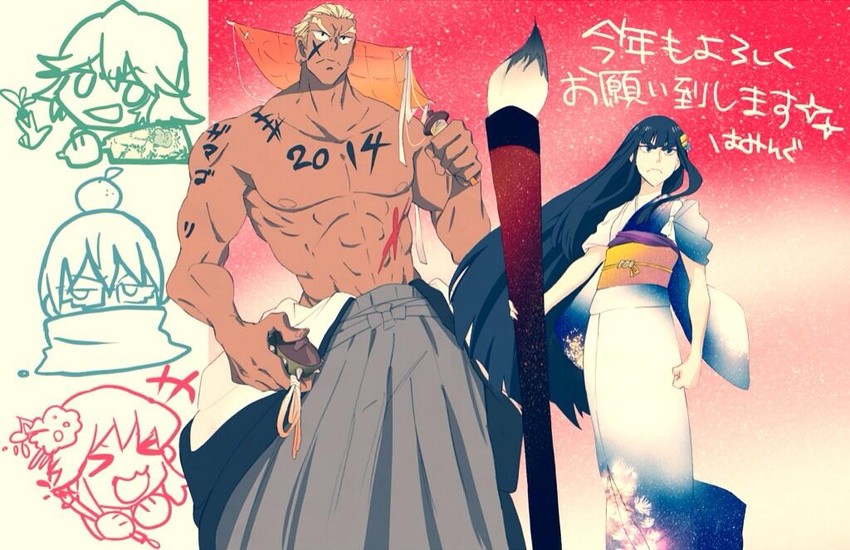 kiryuuin satsuki, jakuzure nonon, gamagoori ira, sanageyama uzu, and inumuta houka (kill la kill) drawn by hmng