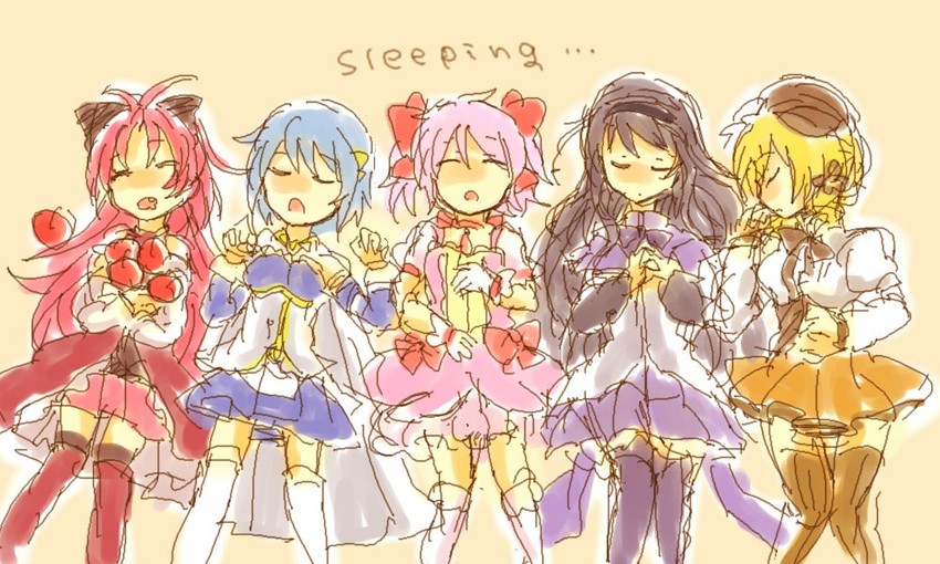 akemi homura, kaname madoka, miki sayaka, sakura kyoko, and tomoe mami (mahou shoujo madoka magica) drawn by zawameki