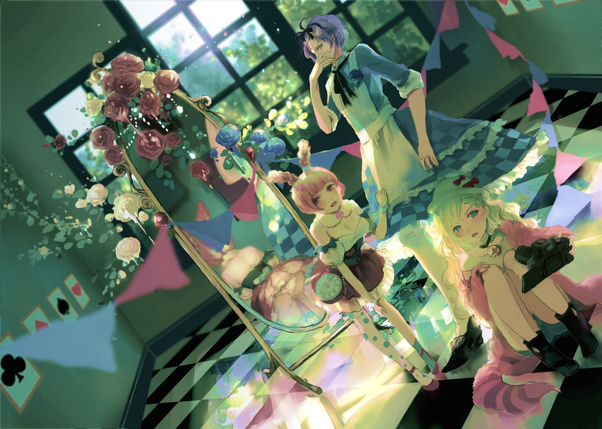 alice, white rabbit, mary, garry, and cheshire cat (alice's adventures in wonderland and 1 more) drawn by sweetrain