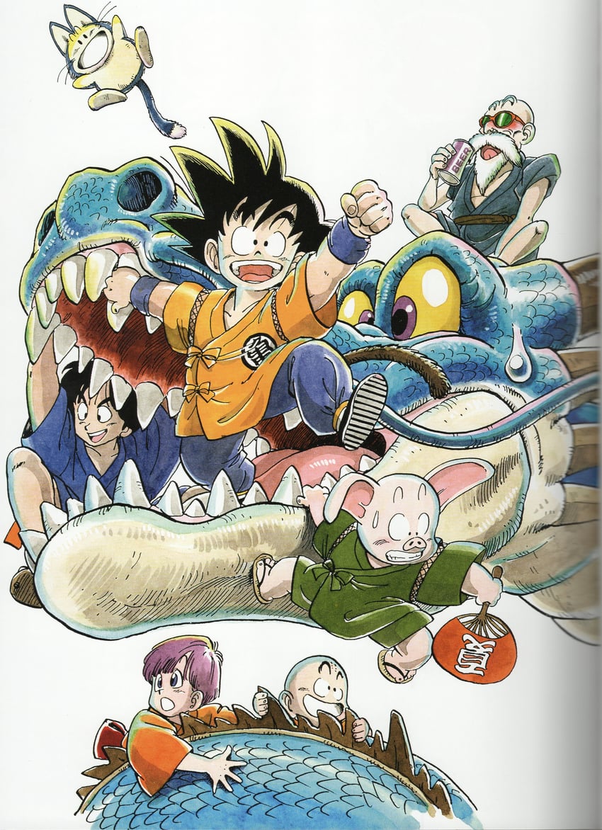 son goku, bulma, kuririn, muten roushi, yamcha, and 2 more (dragon ball) drawn by toriyama_akira