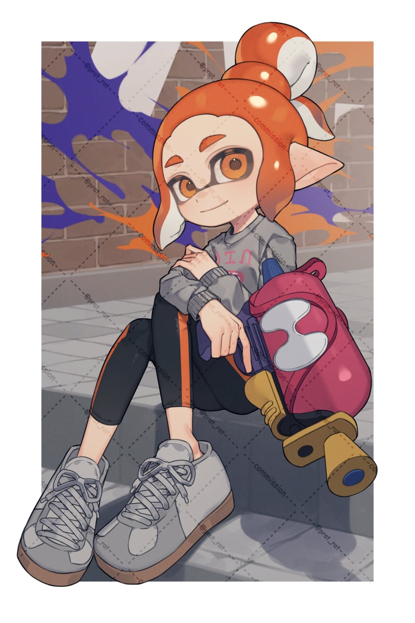 inkling player character and inkling girl (splatoon) drawn by prat_rat