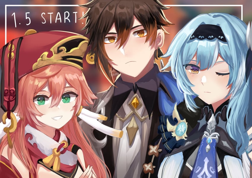zhongli, eula, and yanfei (genshin impact) drawn by blue_sealad