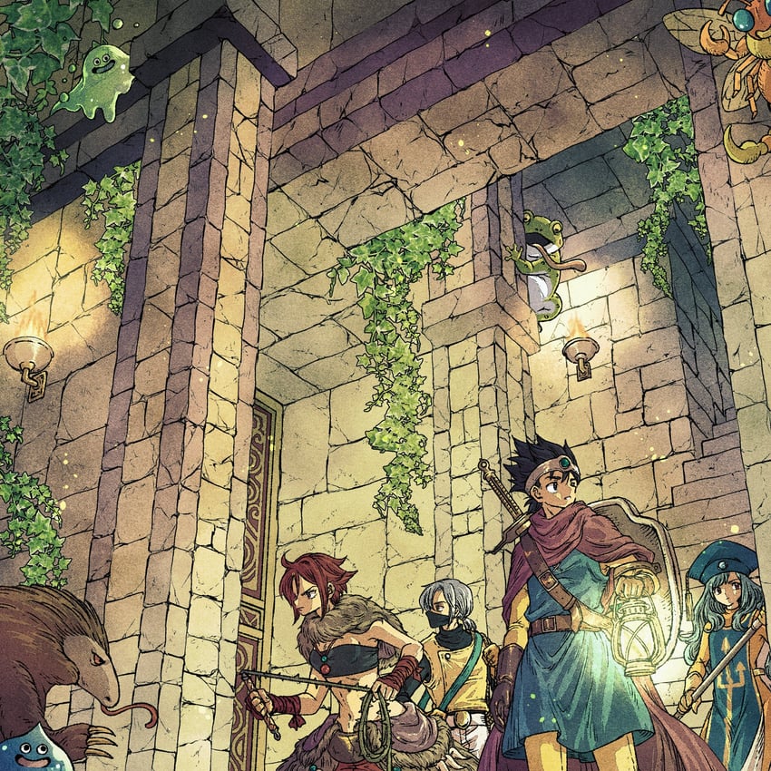 slime, priest, hero, thief, bubble slime, and 1 more (dragon quest and 1 more) drawn by toriga