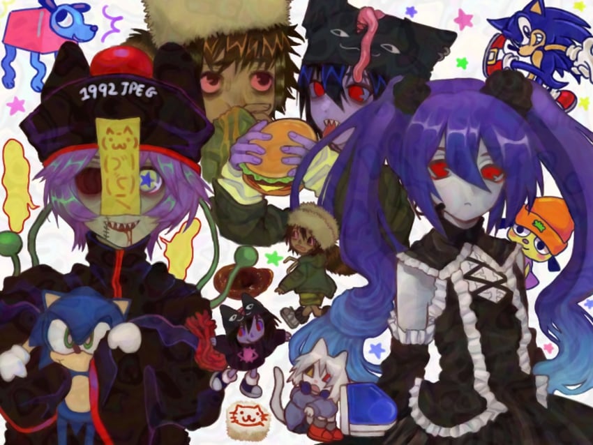 hatsune miku, sonic the hedgehog, and parappa (original and 7 more) drawn by 1992jpeg