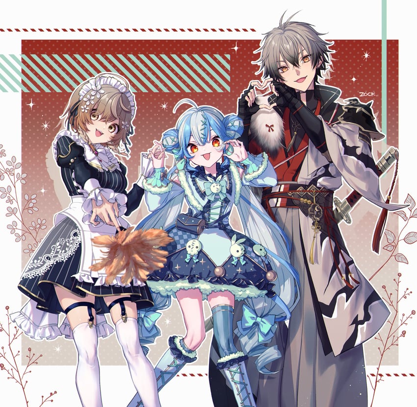 twisty amanozako, klara charmwood, and ryoma barrenwort (nijisanji and 1 more) drawn by tsuru_ringo