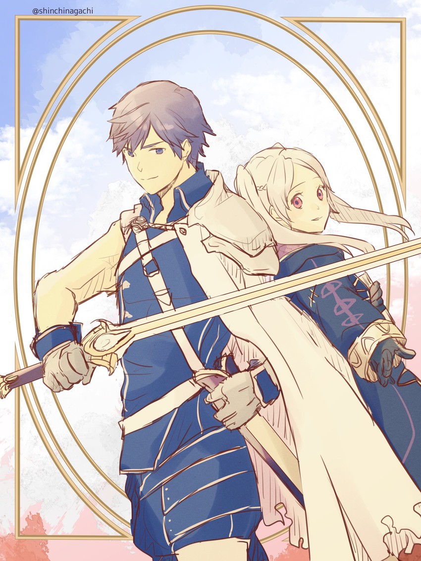 female robin and chrom (fire emblem and 1 more) drawn by nishimura_(shinchinagachi)