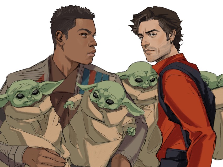grogu, finn, and poe dameron (star wars and 2 more) drawn by thisuserisalive