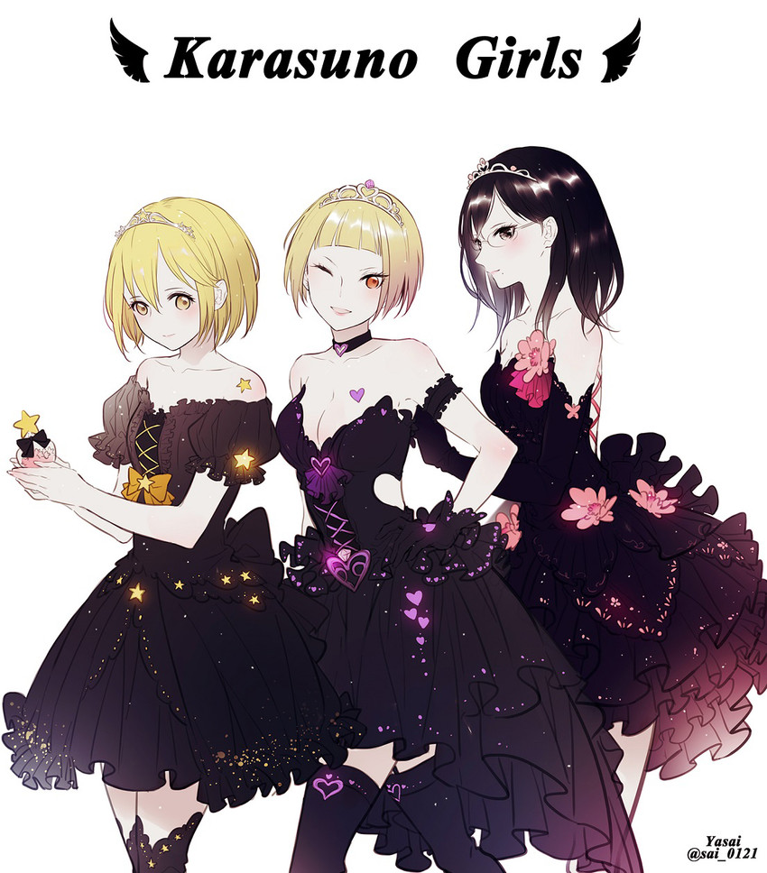 shimizu kiyoko, yachi hitoka, and tanaka saeko (haikyuu!!) drawn by yasai_(getsu)