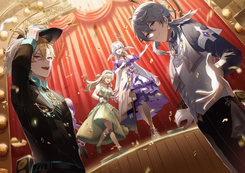 firefly, robin, aventurine, black swan, and sunday (honkai and 1 more) drawn by isobe47