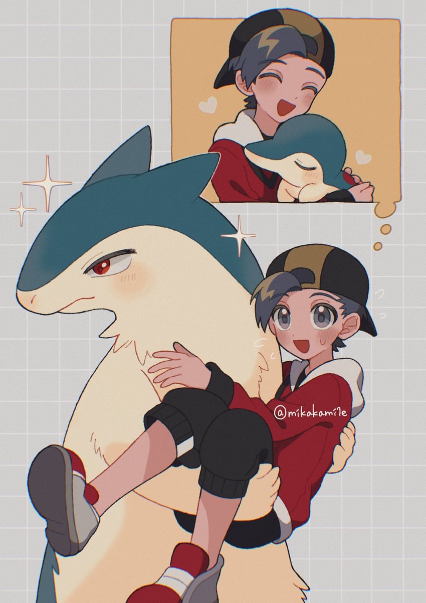 ethan, cyndaquil, and typhlosion (pokemon and 1 more) drawn by mikakami1e