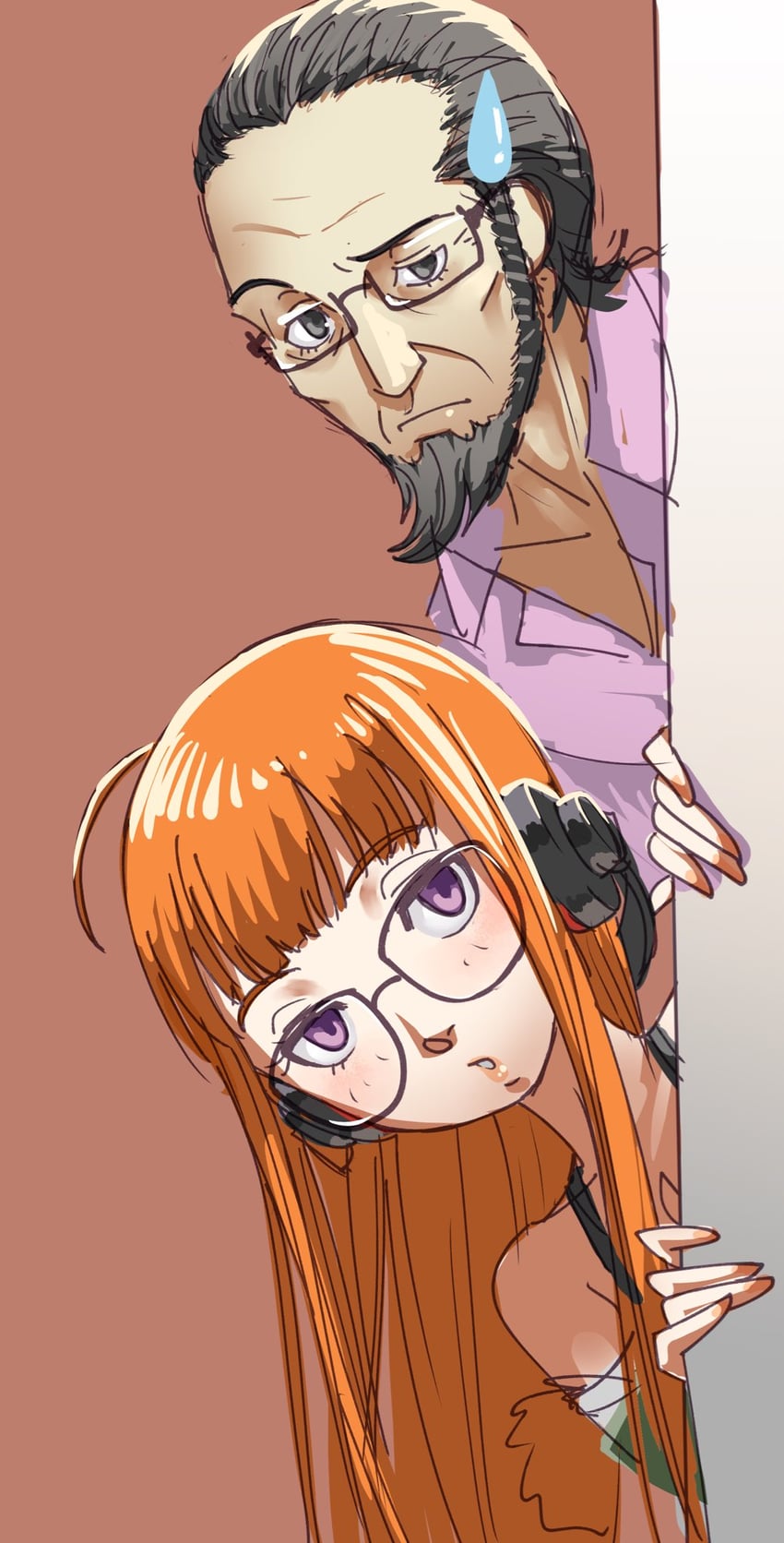 sakura futaba and sakura soujirou (persona and 1 more) drawn by poechan_chan