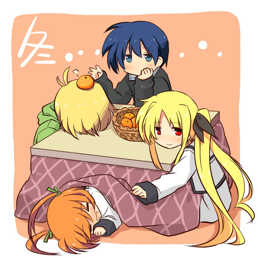 fate testarossa, takamachi nanoha, yuuno scrya, and chrono harlaown (lyrical nanoha and 2 more) drawn by shenbei_xiaoqiu