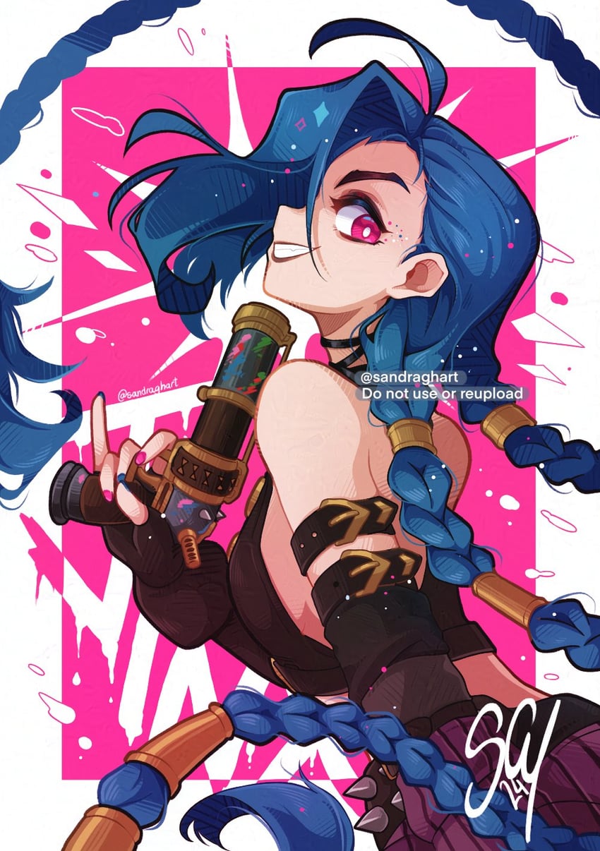 jinx and arcane jinx (league of legends and 1 more) drawn by sandragh