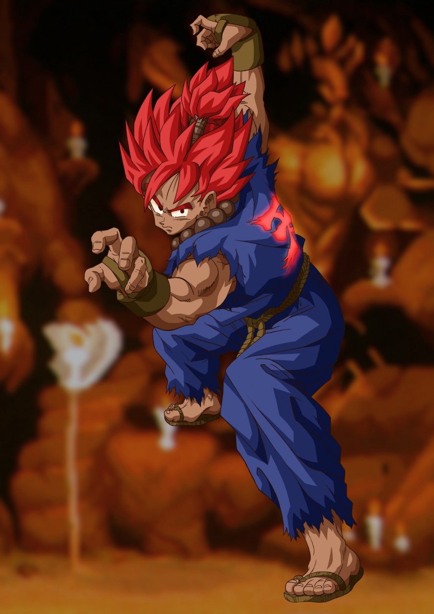 son goku and akuma (street fighter and 2 more) drawn by deka_master