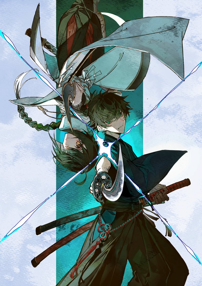 yamato takeru and miyamoto iori (fate and 1 more) drawn by mura_karuki