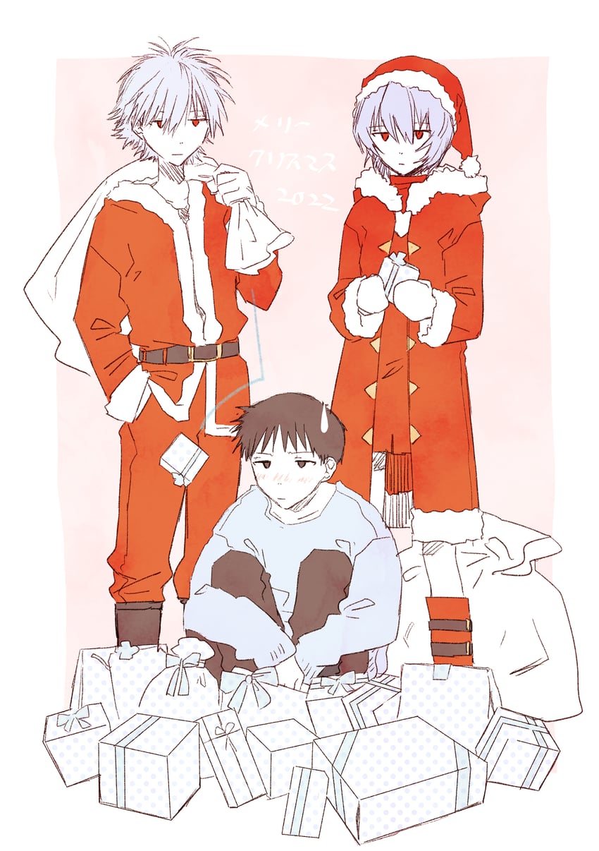 ayanami rei, ikari shinji, and nagisa kaworu (neon genesis evangelion) drawn by e_mktn