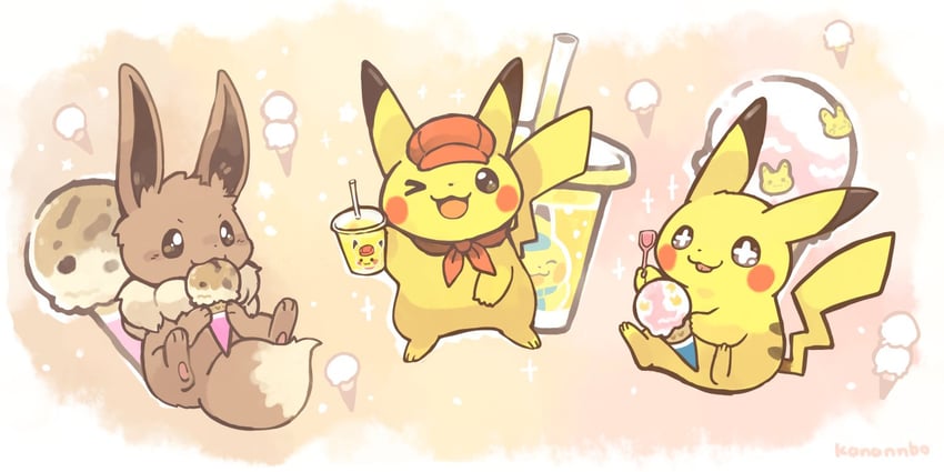 pikachu and eevee (pokemon and 1 more) drawn by konanbo