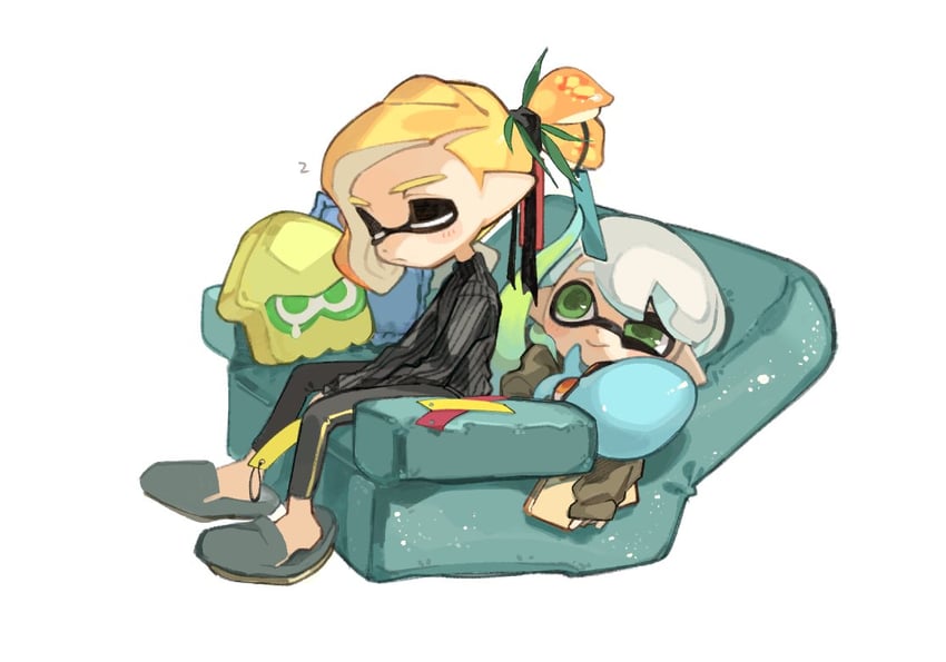 inkling player character and inkling boy (splatoon) drawn by spl8ya