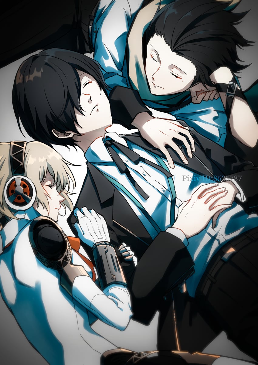 yuuki makoto, aigis, and mochizuki ryouji (persona and 1 more) drawn by eme_(204)