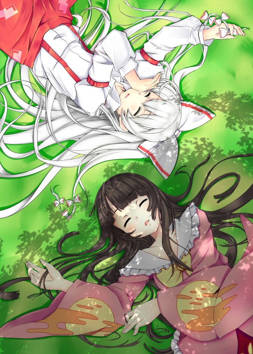 fujiwara no mokou and houraisan kaguya (touhou) drawn by godyuurei