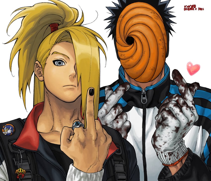 sonic the hedgehog, pac-man, uchiha obito, deidara, and tobi (naruto and 3 more) drawn by umkaqryi