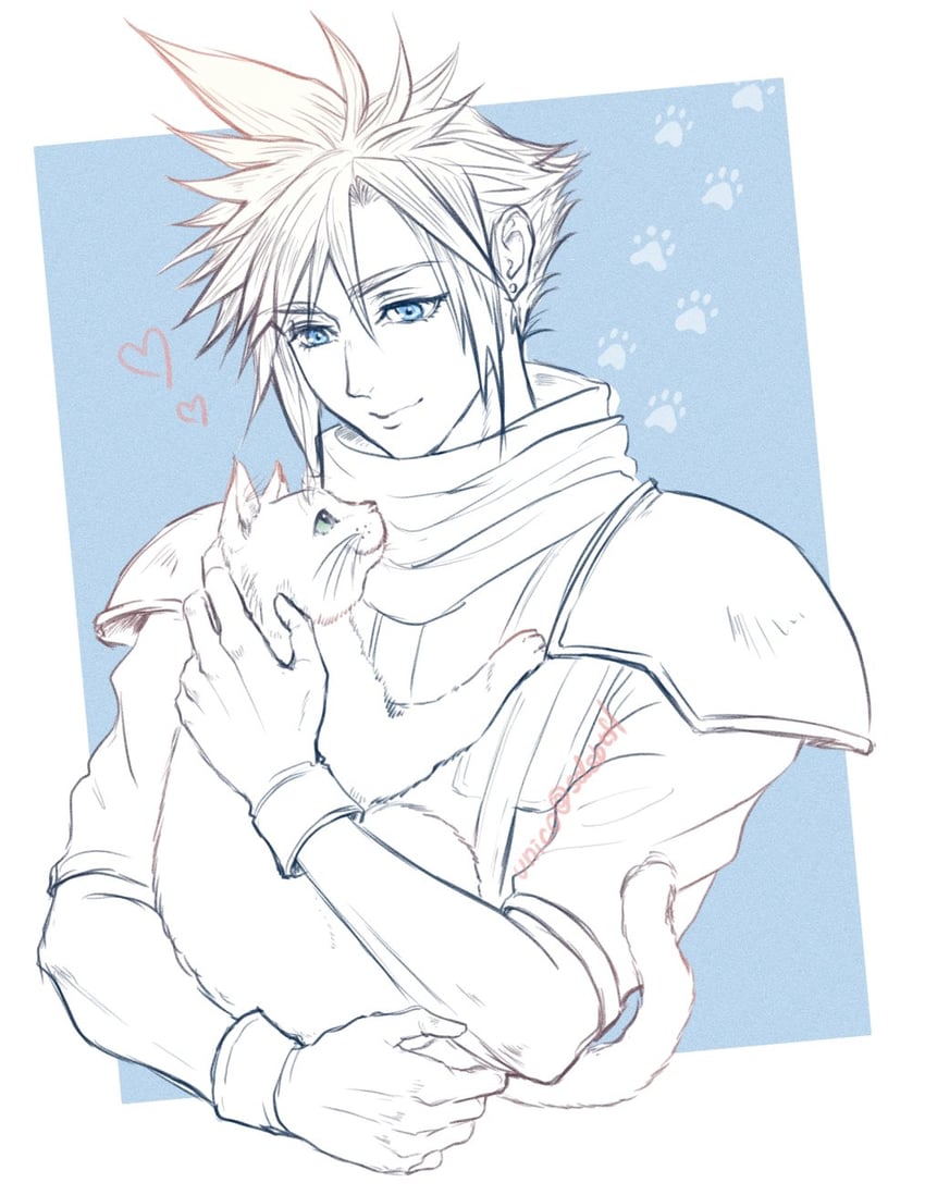 cloud strife and maru (final fantasy and 2 more) drawn by sdsbtfl