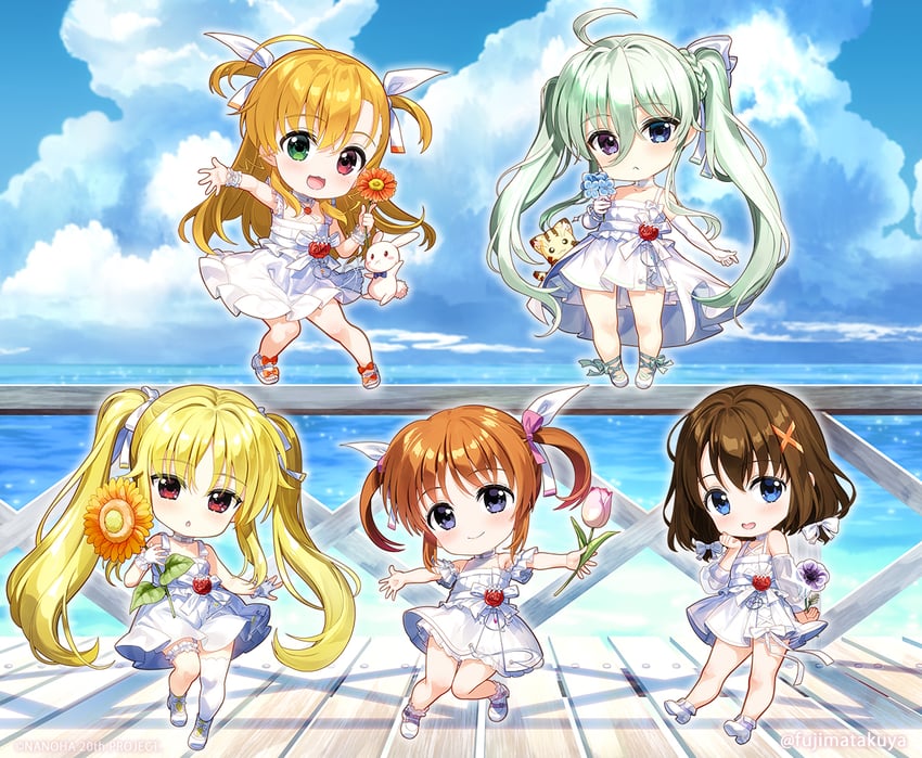 fate testarossa, takamachi nanoha, yagami hayate, vivio, einhard stratos, and 2 more (lyrical nanoha and 2 more) drawn by fujima_takuya