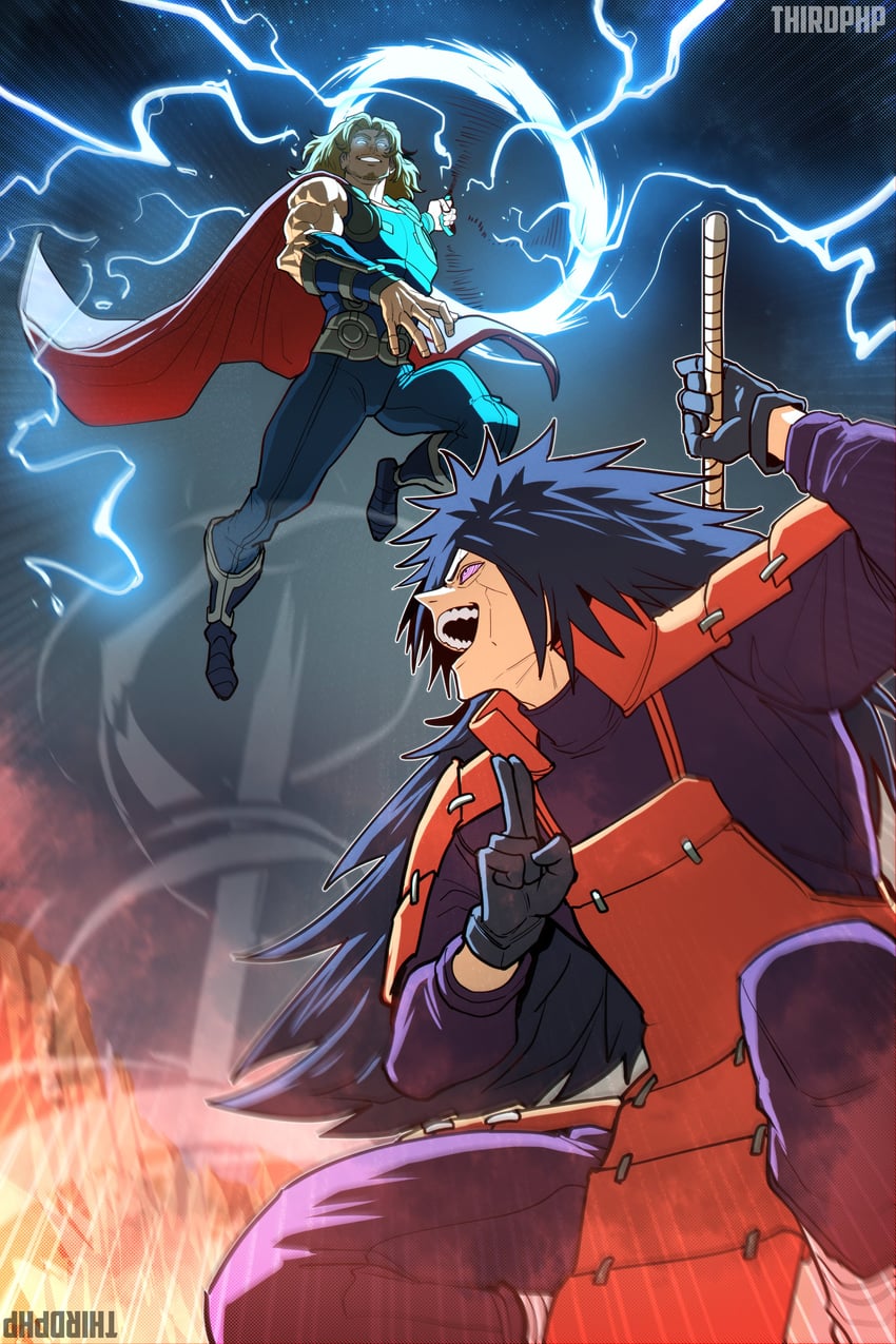 thor and uchiha madara (marvel and 3 more) drawn by thirdphp