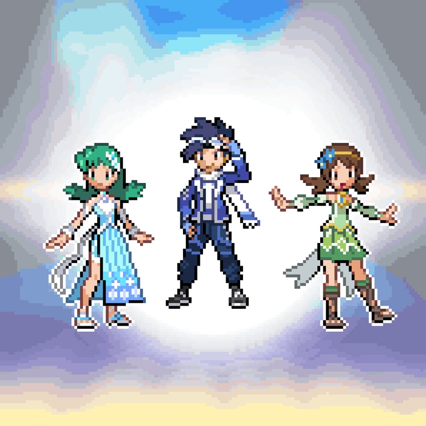 ethan, lyra, and kris (pokemon and 1 more) drawn by dovekyle