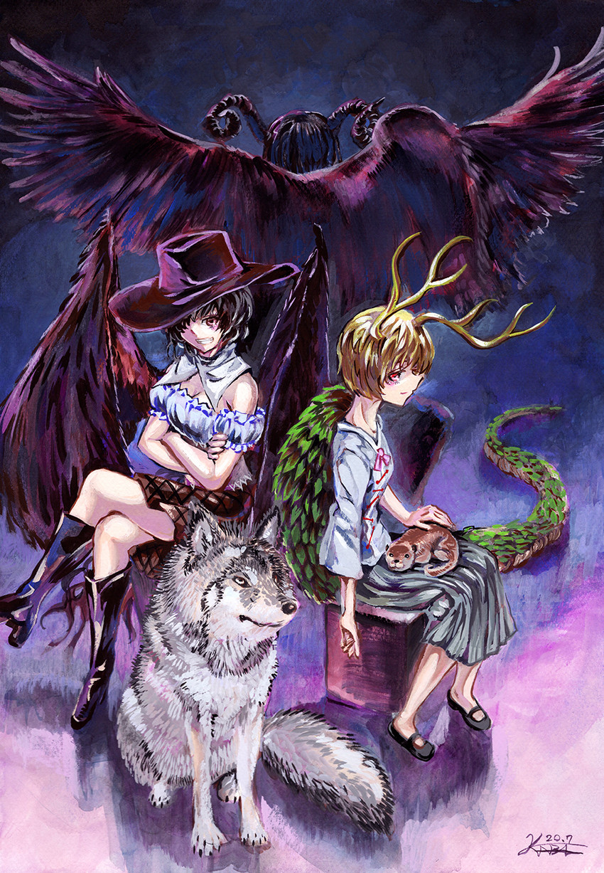 kicchou yachie, kurokoma saki, and toutetsu yuuma (touhou) drawn by kabaji