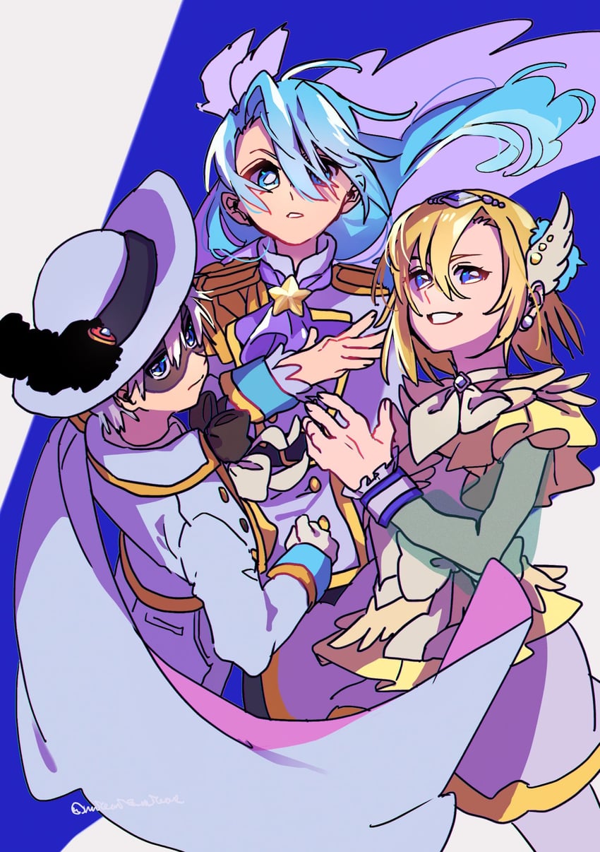 shinada takumi, julio, black pepper, wakamiya henri, and cure infini (precure and 3 more) drawn by sekiguchi_(mitemite_mitene)