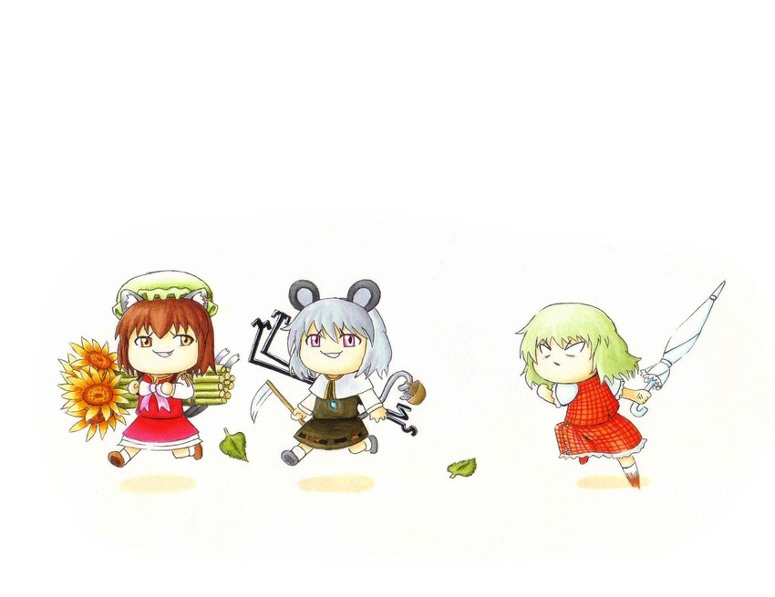 chen, kazami yuuka, and nazrin (touhou) drawn by azusa_nigou_(eida2009)