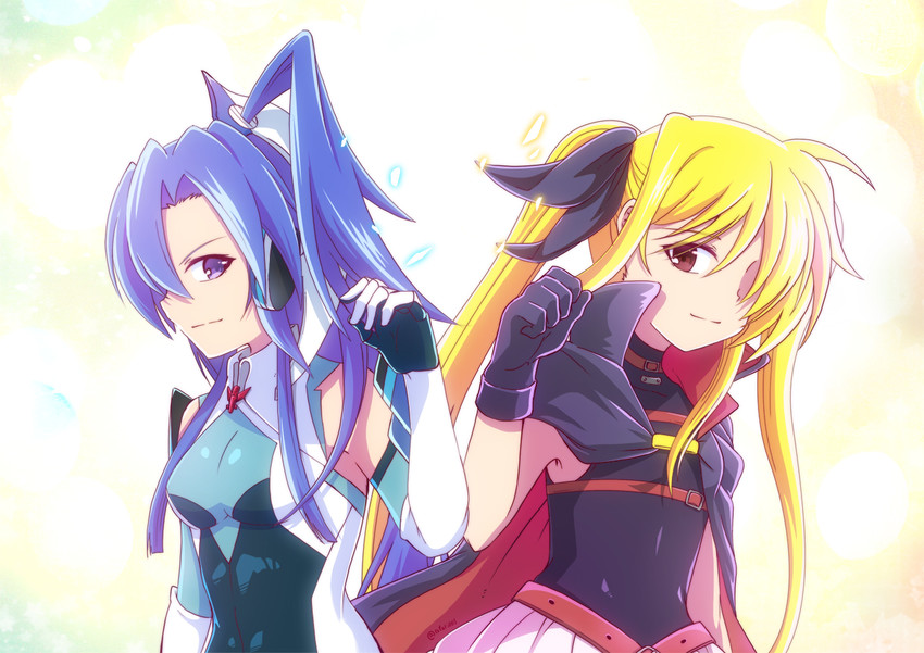 fate testarossa, kazanari tsubasa, and mizuki nana (lyrical nanoha and 2 more) drawn by huleito