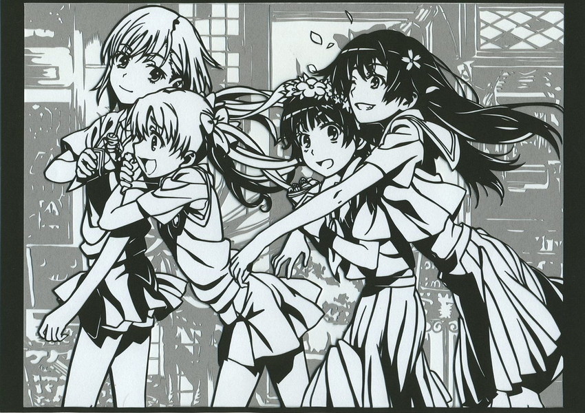 misaka mikoto, shirai kuroko, saten ruiko, and uiharu kazari (toaru majutsu no index and 1 more) drawn by nomori_urami