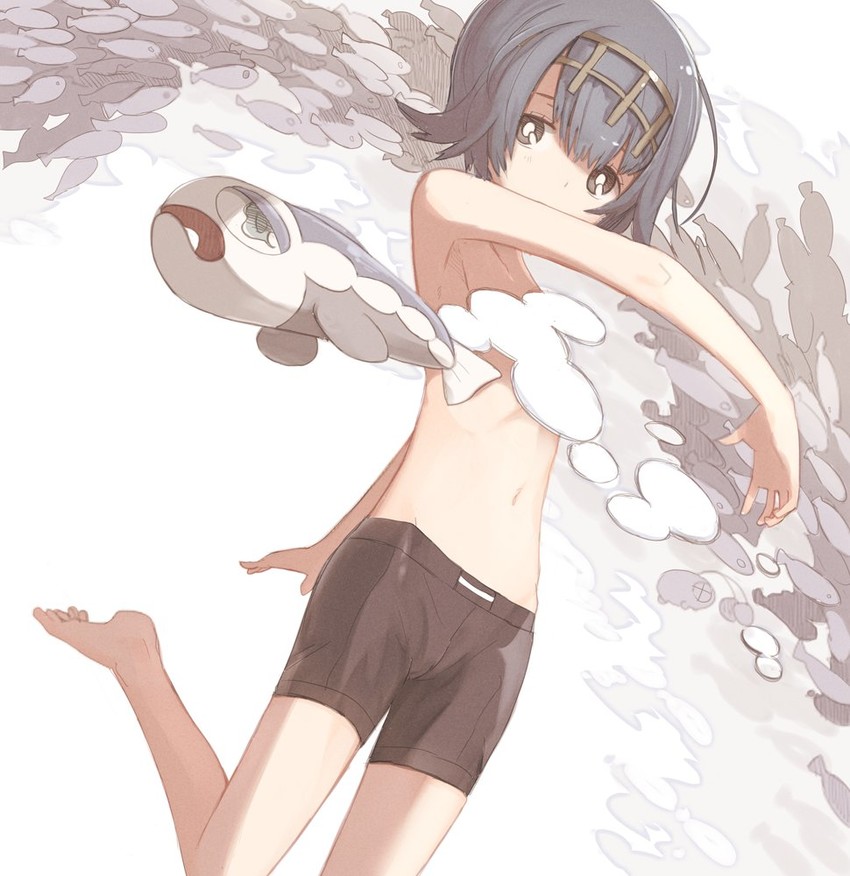lana and wishiwashi (pokemon and 1 more) drawn by miyako_(naotsugu)