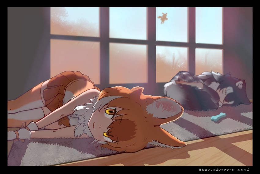 japanese crested ibis, grey wolf, and dhole (kemono friends) drawn by sisimu_su