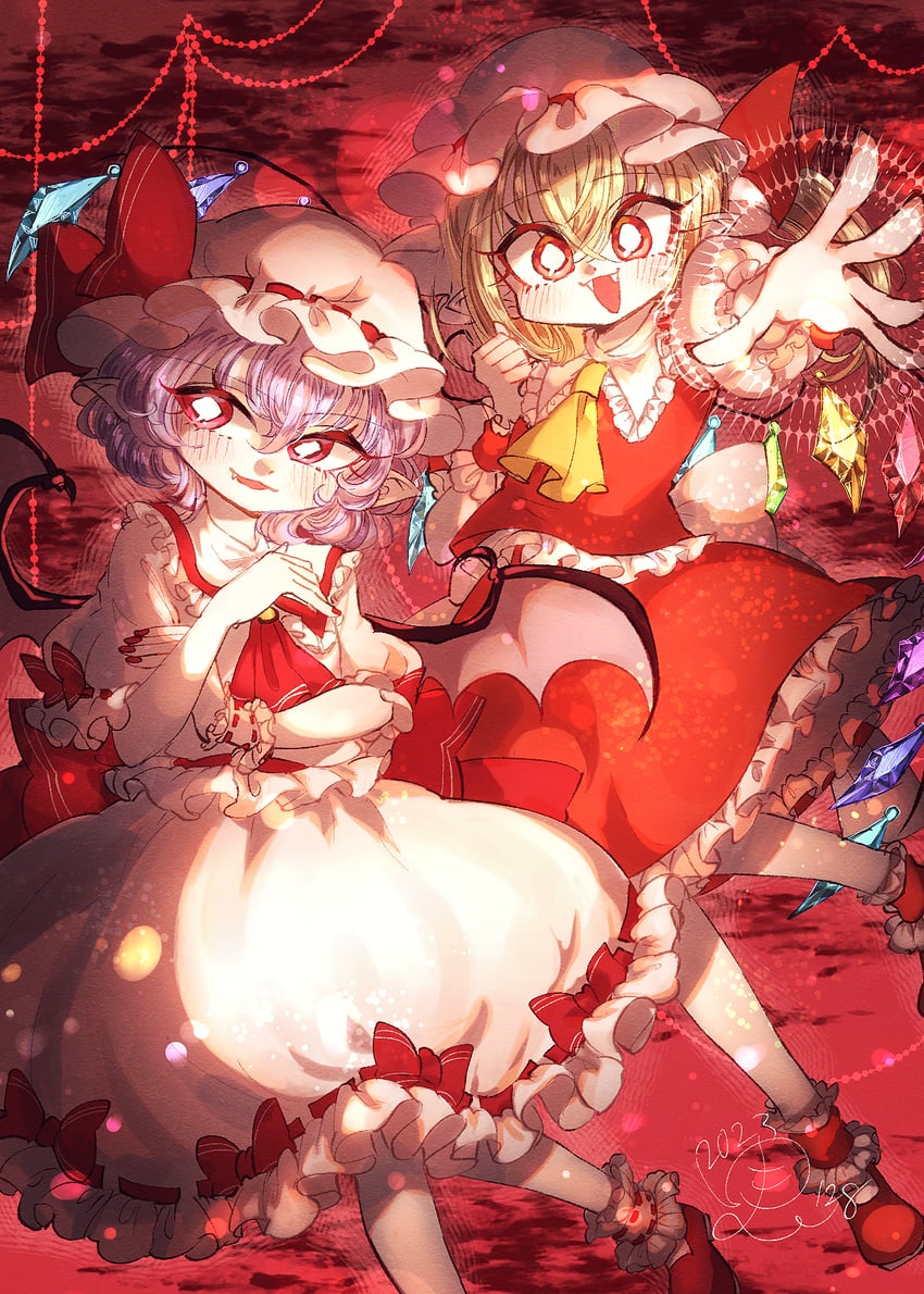 remilia scarlet and flandre scarlet (touhou) drawn by yukkyon_kyon
