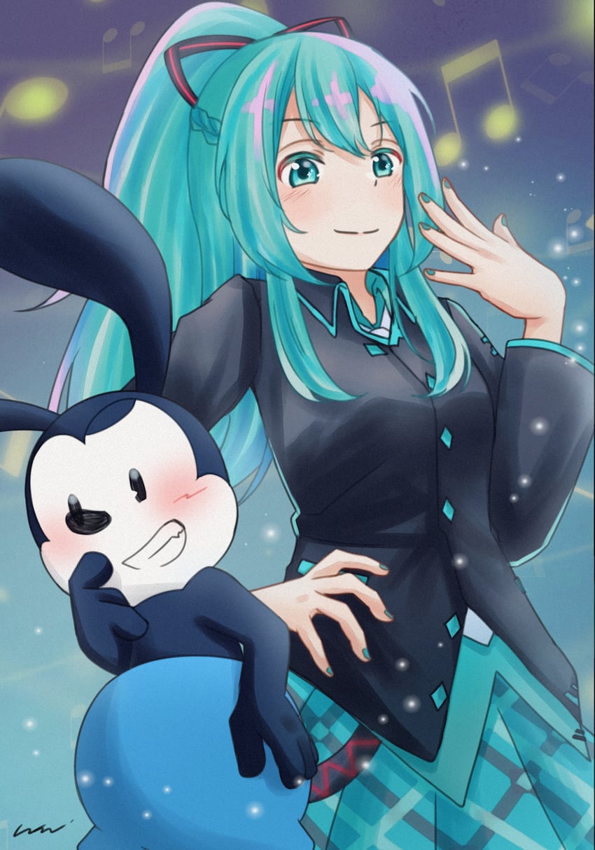 hatsune miku and oswald the lucky rabbit (vocaloid and 1 more) drawn by ye_natunohi