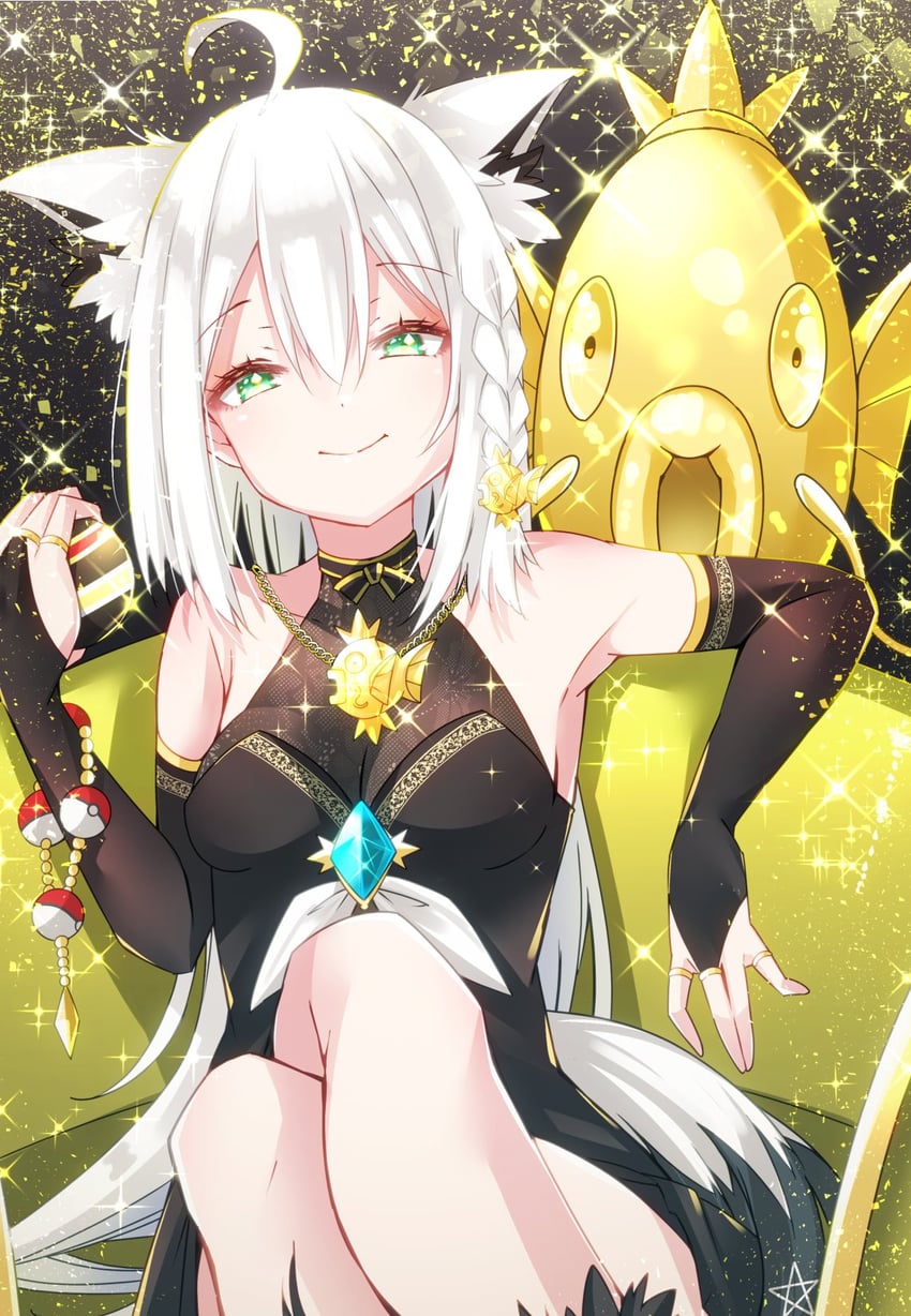 shirakami fubuki and magikarp (pokemon and 1 more) drawn by yanagiba_sakana