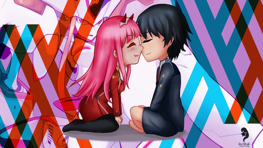 zero two, hiro, and strelizia (darling in the franxx) drawn by hoshioujosama
