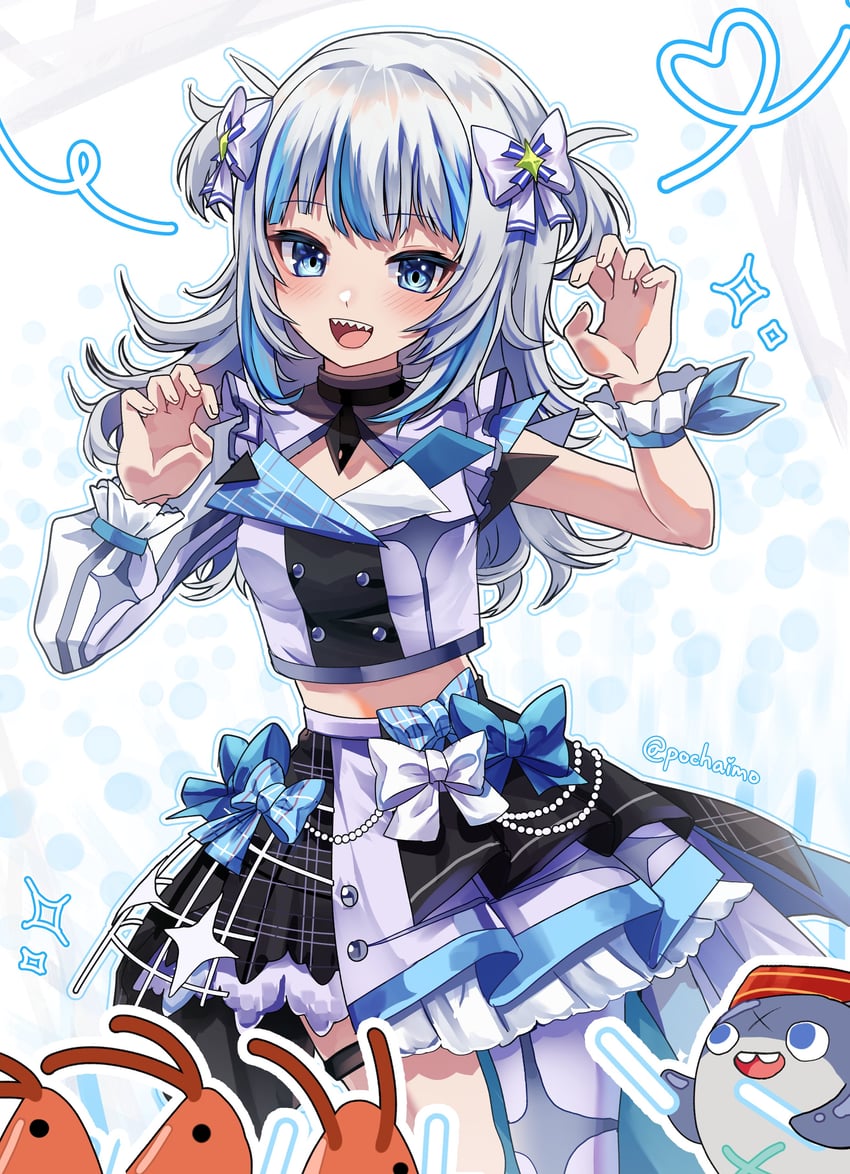 gawr gura, bloop, and ebi-chan (hololive and 1 more) drawn by pochaimo