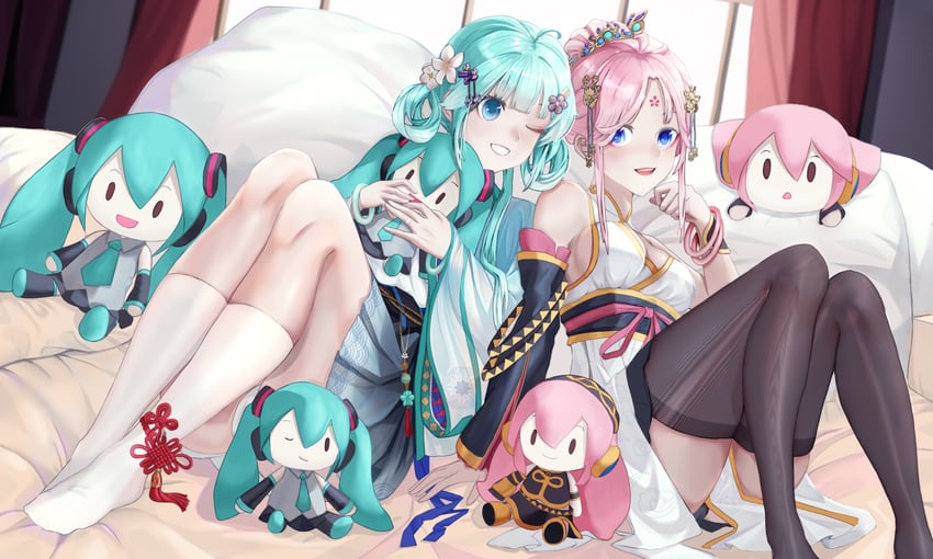 hatsune miku and megurine luka (vocaloid) drawn by chaos_(user_vuuv2277)