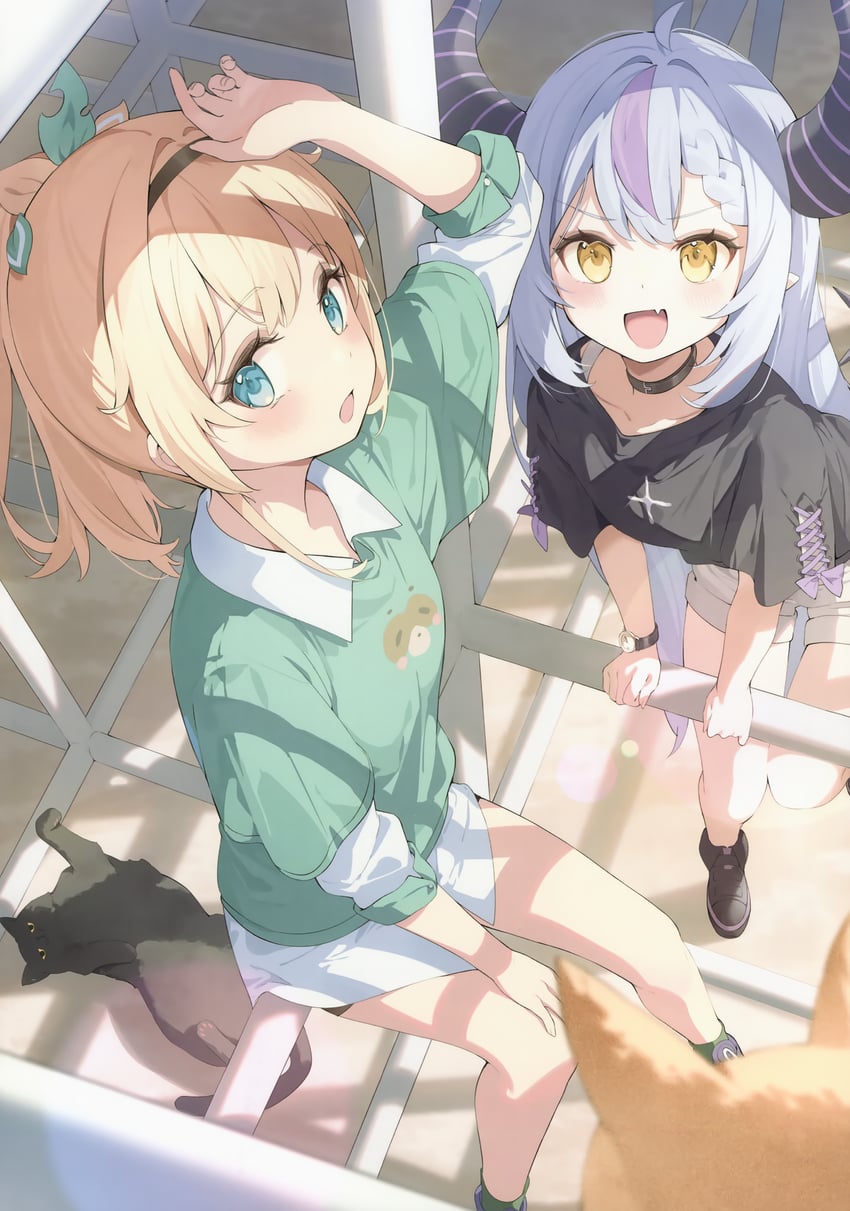 la+ darknesss and kazama iroha (hololive) drawn by hana_mori