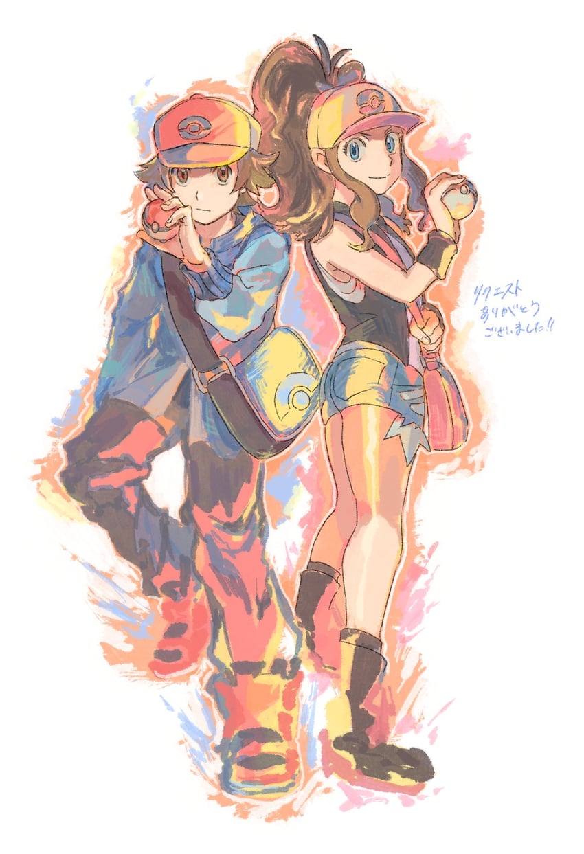 hilda and hilbert (pokemon and 1 more) drawn by onigirimggg