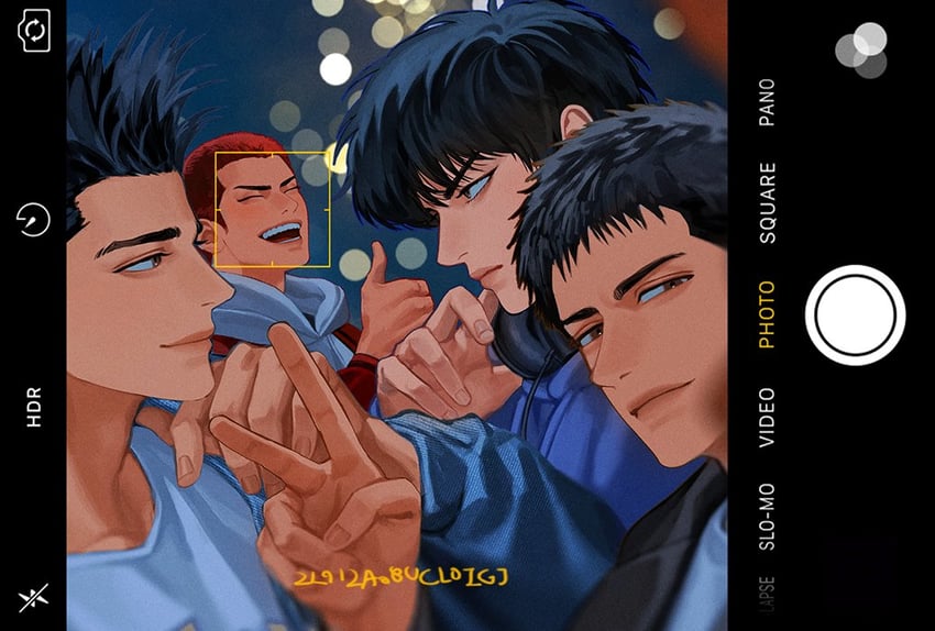 sakuragi hanamichi, rukawa kaede, mitsui hisashi, and sendou akira (slam dunk) drawn by blackbox_(blackbox9158)
