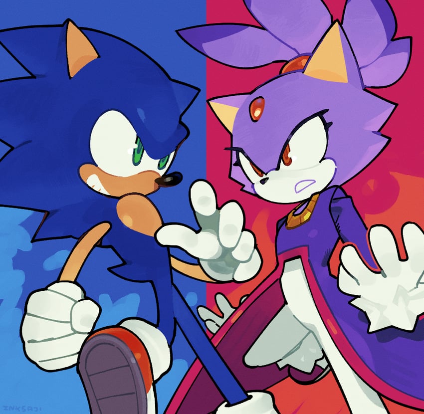 sonic the hedgehog and blaze the cat (sonic and 1 more) drawn by inktaru