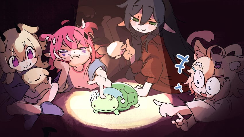 vedal987, camila, layna lazar, cerber, and minikomew (indie virtual youtuber and 1 more) drawn by pasharuu
