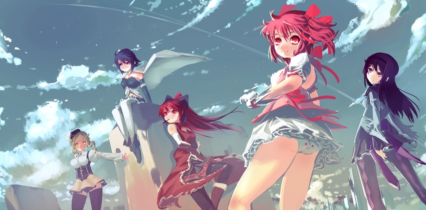 akemi homura, kaname madoka, miki sayaka, sakura kyoko, tomoe mami, and 1 more (mahou shoujo madoka magica) drawn by die_letzte_(tc)