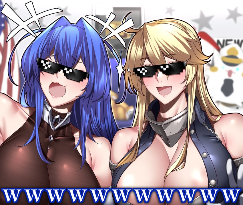 iowa, new jersey, and meowfficer (kantai collection and 2 more) drawn by kome_cola